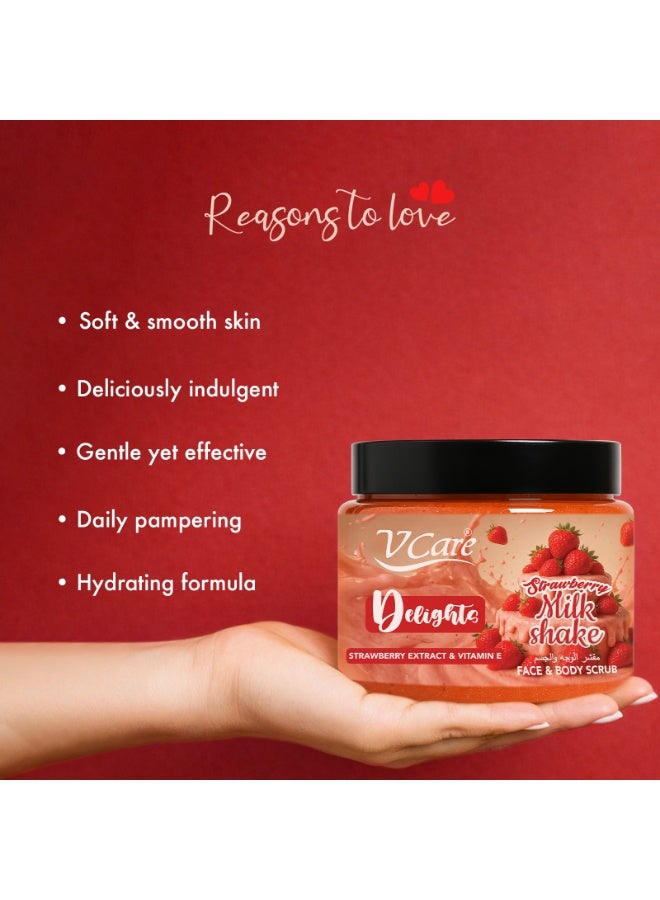 VCare V Care Delight Strawberry Milkshake Face & Body Scrub 500ML - Gentle Exfoliating, Deep Cleansing, Gourmand Fragrance - Image 4